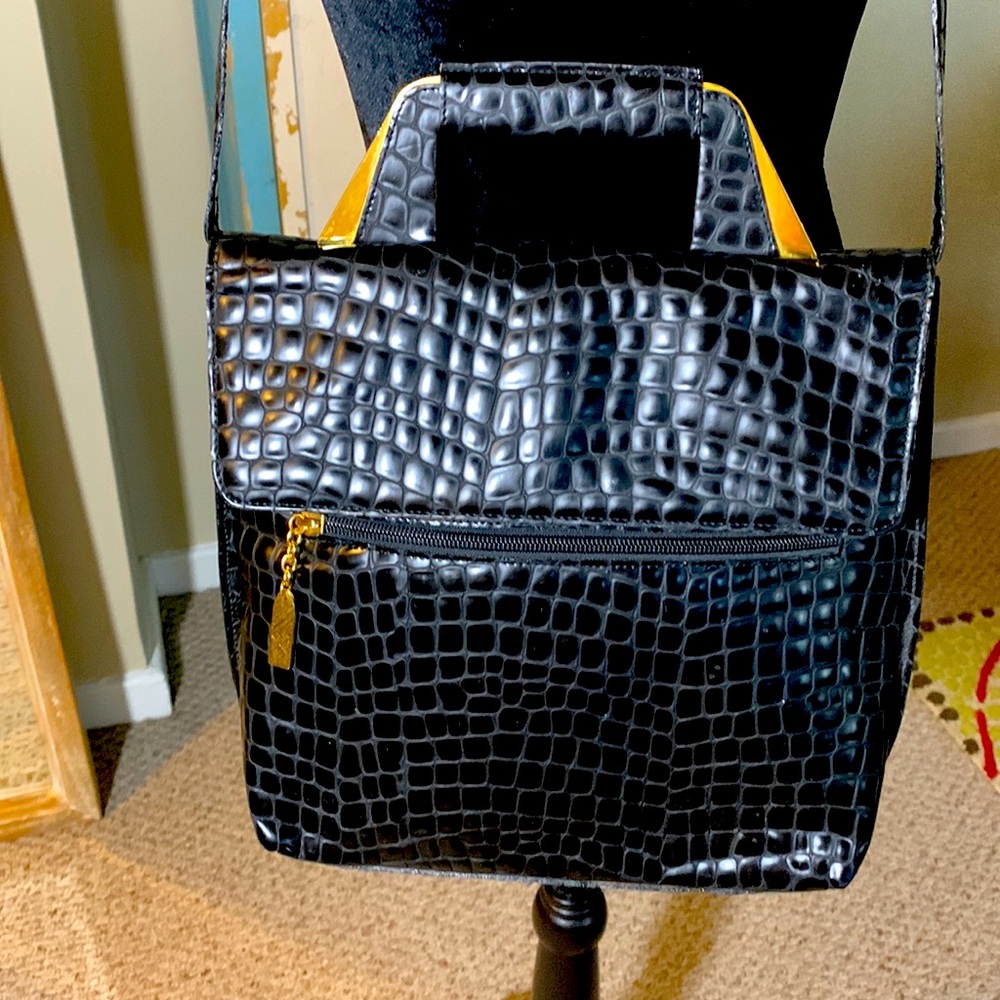 Vintage Authentic RODO Black Croc Embossed Bag